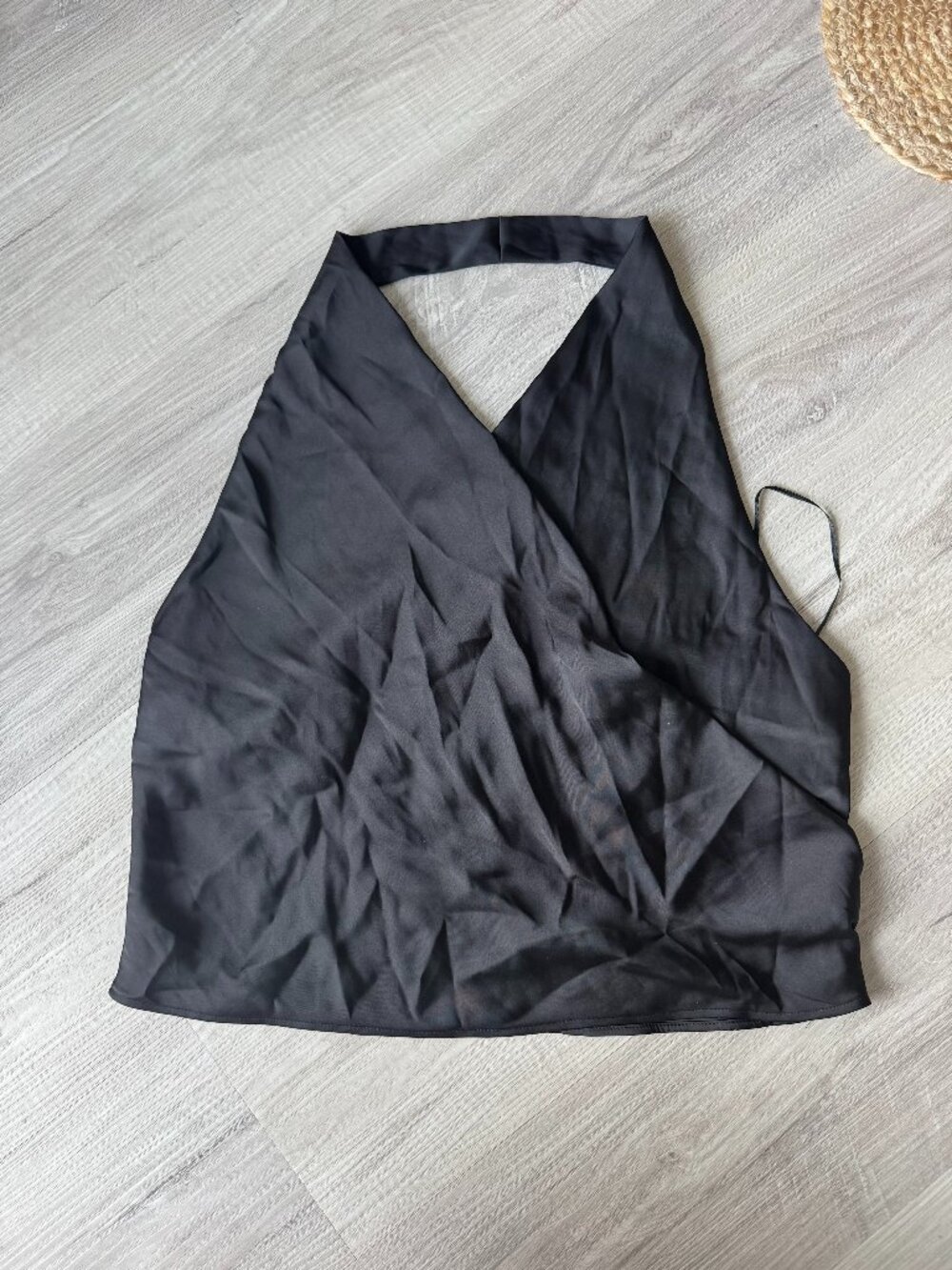 Zara Black Satin Draped Halter Wrap Top NWT L